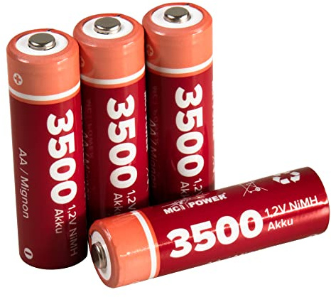 MC Power Mignon AA 3500mAh Lot de 4 (1 Paquet) Rechargeable Faible Auto-décharge Réutilisable