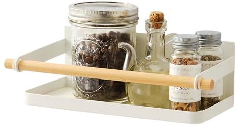 YAMAZAKI Home Tosca Magnetisches Gewürzregal für Kühlschrank – Stahl + Holz