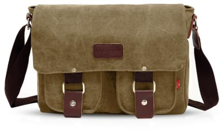 FANDARE Neu Retro Messenger Bag Umhängetasche Schultertasche 14 Zoll Laptoprucksäcke Herren Tasche Kuriertasche Multifunktions Canvas Braun