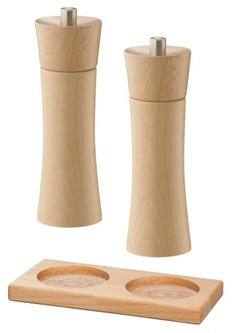 Zassenhaus Set Salzmühle & Pfeffermühle Frankfurt Buche Natur 18 cm mit Passendem Untersetzer eckig