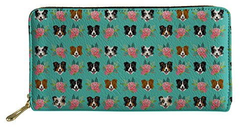 HUGS IDEA Women's Long Wallet Bernese Mountain Dog Floral Design PU Leather Card Holder Clutch Ladies Purse