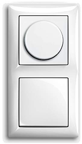 EBROM® Komplettset LED Dimmer/Drehdimmer + Busch Jäger Balance Si alpinweiß Rahmen, Dimmerscheibe, Wippschalter (1722-914 2115-914 2000/6 US) Unterputz - Phasenabschnitt, LED 5-150 Watt und weitere