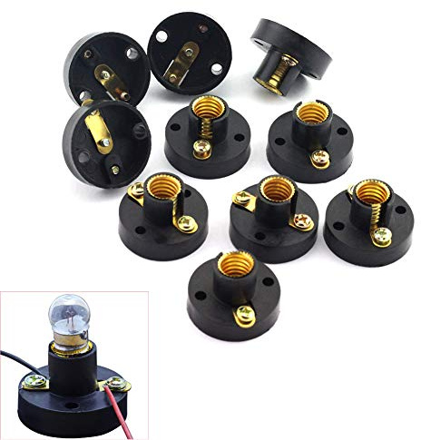 Luckycivia 25 Pack E10 Mini Bulb Holder DIY Physical Circuit Electrical Experiment Lighting Accessories Screw Type Light Socket Mounting Bracket Round Lamp Base