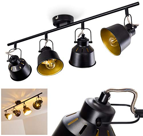 HOFSTEIN Deckenleuchte Safari, verstellbare Deckenlampe aus Metall in Schwarz/Goldfarben, Leuchte im Industrial/Retro/Vintage-Design mit Lichteffekt, 4xE14, Wohnzimmer, Esszimmer, Schlafzimmer, Küche