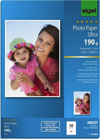 SIGEL Inkjetpapier Photo Paper Ultra, A4, 190 g/m², weiß, seidenmatt (50 Blatt), Sie erhalten 1 Packung á 50 Blatt