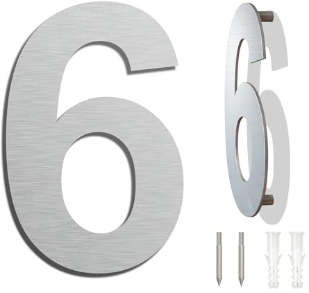spazzolato moderno numero civico -4 pollici 102 mm altezza, in solido acciaio INOX 304, galleggiante aspetto e facile da installare(Numero 6 Sei)