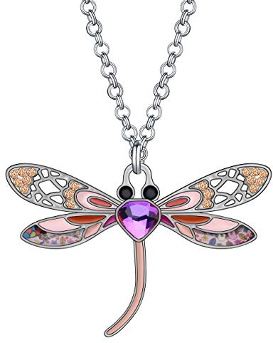 BONSNY Enamel Rhinestone Dragonfly Necklace Pendant Dragonfly Gifts Crystal Jewellery for Women Girls