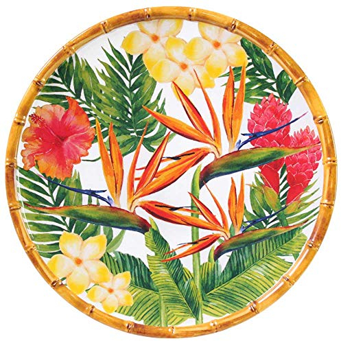 Les Jardins de la Comtesse - Piatto Piano Grande da Cena Giallo Verde Rosa Rosa Design - Piatto in Melamina del Tavolo Fiori Esotici - Collezione Piatti da Cena in Melamina - Ø 28 cm