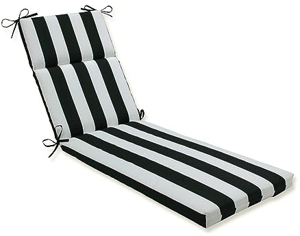 Pillow Perfect Stripe Indoor/Outdoor Split Back Chaise Lounge Cushion with Ties, Plush Fiber Fill, Weather, and Fade Resistant, 72.5 x 21, Black/White Cabana Stripe, 1 Count