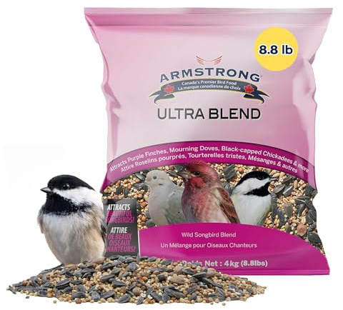 Armstrong Wild Bird Food Ultra Blend, 8.8 Pounds - with White Millet, Red Milo, Wheat, Black Oil Sunflower, Red Millet & Peanuts for Purple Finches and Black-Capped Chickadees for Outside Feeders