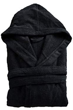 The House Of Emily Turkish Cotton Terry Towelling Hooded Bathrobe Dressing Gown for Men and Women Soft and Highly Absorbent (Black, XL - Chest 57-60)