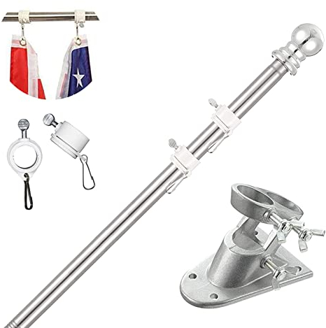 TALITARE Fahnenmast aus Aluminium Silber mit Fahnenmasthalter aus Edelstahl, Edelstahl 180 cm Fahnenstange kit mit Halterung mit Drehbaren Ringen/Silber Basis