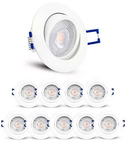 linovum ATESA Einbauspot 10er Set weiß schwenkbar 5W warmweiß Modul 35mm | Zehn schwenkbare Einbauspots weiß - warmweiß, wechselbares LED-Modul, nur 35mm tief, wie 50W Halogen, direkt an 230V