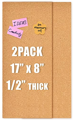 Aitakatta 17x8 Cork Board Tiles Bulletin Board, 1/2 Thick Self-Adhesive Cork Boards for Walls, Cork Tiles Vision Board for Home, Office, School, Bulletin Board Decorations(12mm,2pc)