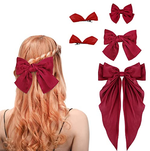 5 Stück Rote Haarschleife Haarspange Damen Haar Schleife Haarspangen Seide Satin Haarschleifen Lange Schwanz Haar Große Schleife Haare Haarspange Rote Schleife Haarschmuck Mädchen Hair Accessories