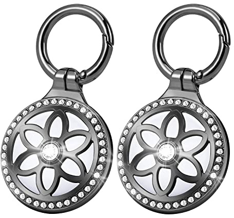 ONEONTA 2 Pack Porte-Clés AirTag | Étui Métallique de Protection Anti-Chute et Anti-Rayures pour Chien, Chat, Enfant, Porte - Noir