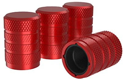 Marcraft Corrosion Resistant (Red) Aluminium Tyre Wheel Alloy Valve Caps Dust Caps (4 Pack) Universal for Cars, SUVs, Bicycles, Motorcycles, Trucks | Plastic Insert | Screw-On