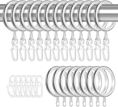 40 Stück Metall Vorhangringe Vorhang Hängend Ringe und 40 Stück Kunststoff Gardinenhaken für Fenster Tür Duschvorhänge, 30 mm Innendurchmesser(Silber)