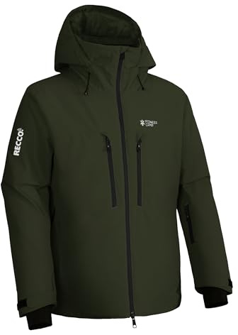 Uomo Giacche da Sci Impermeabili Invernali Neve Snowboard Giubbotto con Cappuccio e Multi-Tasche Verde S