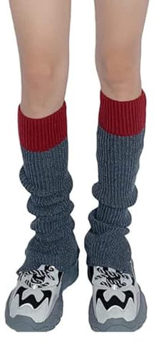 ORANDESIGNE Damen Langer Beinwärmer Frauen Mädchen Winter Crochet Stricken Stulpen Beinstulpen Beinwärmer Kniestrümpfe Legwarmers Strümpfe Overknees C Rot Einheitsgröße