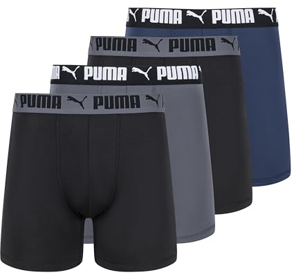 PUMA 4-pack aktiv stretch boxershorts för män, Blå/svart/grå, M