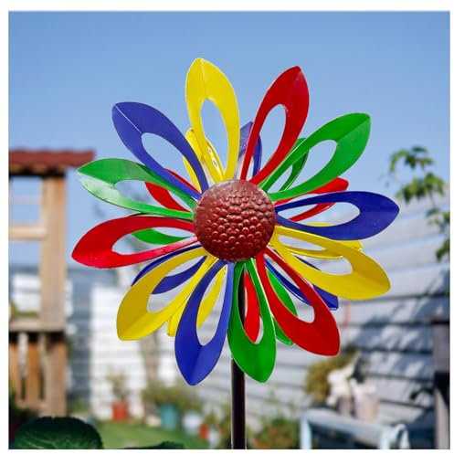 MeLtor Windrad, Doppelwindrad mit gegenläufigen Rotoren,174CM Sonnenblume Windrad, Windmühle für Rasen Garten Hof Dekoration,Color