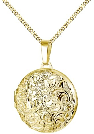 JEVELION Medaillon 333 Gold runder Amulett Anhänger für 2 Bilder zum Öffnen mit Schmuck-Etui + Halskette