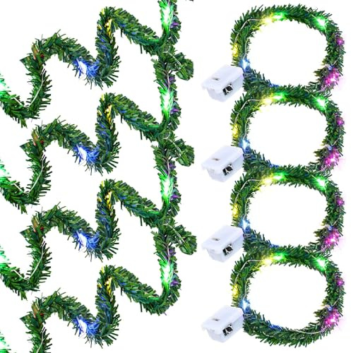 4 Stück Puppenhaus Mini LED Lichterkette 0.4m,Bunte Weihnachten Beleuchtet,Wichtelzubehör,Wichtelhaus Weihnachtsdeko,Miniatur Lichterkette Wichtel,Puppenhaus Möbel Leuchte