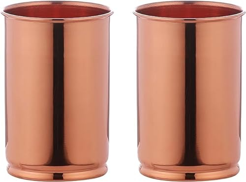 ANCIENTIMPEX Pure Copper Tumbler Set of 2, Lacquered-Free, Unlined and UNCOATED for Ayurveda Health Benefits, 350 Ml (11.83 US Fl Oz.) Capacity
