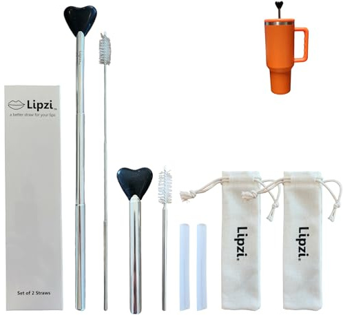 Lipzi - 2-Pk Anti-Wrinkle Telescoping Stainless Steel Straws with Tip