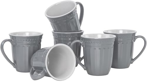 gufaith Melamine Coffee Cups of 6, 12oz Camping Mug with Handle, Lightweight and Unbreakable Cups, Reusable Mugs Set for Tea, Milk or Latte, Dishwasher Safe, Ideal for Party RV Gift(Gray)