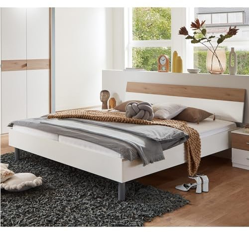Lomadox Doppelbett Bettgestell Liegefläche 160x200 cm in weiß mit Eiche