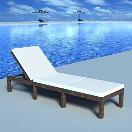 ULUYYUC Rattan-Liegebett Sonnenbank Tagesbett-Überdachung Liege GartenSonnenliege mit Auflage Poly Rattan Braungeeignet für Pools, Strände, Decks