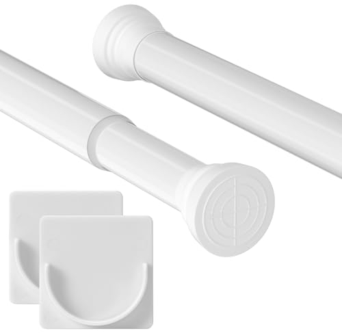 GOOWIN 1 Stück Gardinenstange, 80–127 cm Gardinenstange Ohne Bohren, Metall Ausziehbar Spannstange Teleskopstange für Badezimmer, Kleiderschrank, Fenster (Weiß)