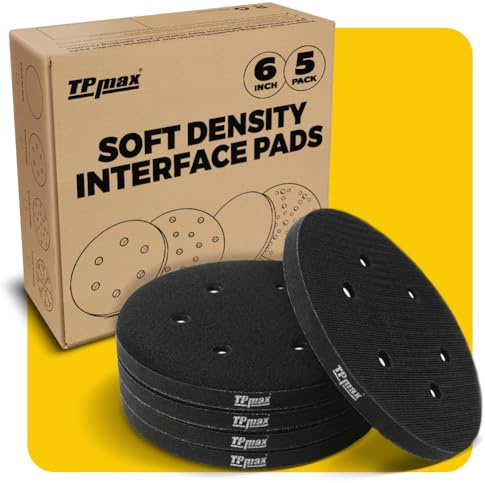 5 Pack 150 mm Sanding Interface Pads, Hook and Loop - 150 mm Soft Density Sponge Cushion Buffer Backing Pads with 6-Hole Foam Interface Pads for Orbital Sander Woodworking