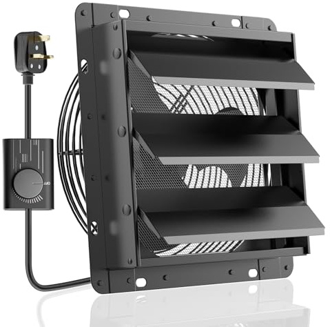 HG Power 300mm Shutter Exhaust Fan with Speed Controller 1300m³/h Wall Mounted Extractor Fan with Mesh Screen Low Noise Shed Exhaust Fan for Ventilation Use, Basement, Gable, Chicken Coop, Black