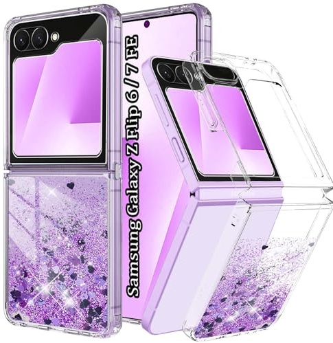 Yutwo Funda Compatible con Samsung Galaxy Z Flip 7 FE/Z Flip 6, Glitter Liquida Transparente Case Silicona Antichoque Niñas Mujeres Brillante Arena Movediza Carcasa Samsung Z Flip 7 FE/Z Flip 6.