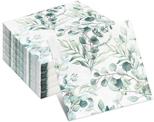 100Pc Sage Green Eucalyptus Napkins Set - 3-Ply Disposable for Birthdays & Events