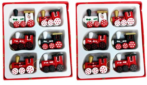 IMIKEYA 12 STK Christbaumschmuck Zug, Weihnachtsbaumschmuck Lokomotive Kleine Weihnachtsbaum Anhänger Lokomotive Ornamente Weihnachtsbaum Deko Weihnachtsbaumschmuck aus Holz zum Aufhängen