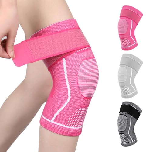 Yasdyri Knee Support for Women and Men Knee Brace with Adjustable Strap Compression Knee Sleeves for Arthritis, Tendinitis, Meniscus Tear,Ligament Injury, Running, Sports 1 Pack (Rose red, Large)