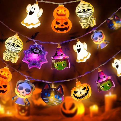 TOYTOPIE Halloween Cadena Luces, 3M 20 LED Halloween Cadena Luces con 2 Modos de Lluminación a Batería, Decoraciones de Fiesta para Patio Jardín y Patio
