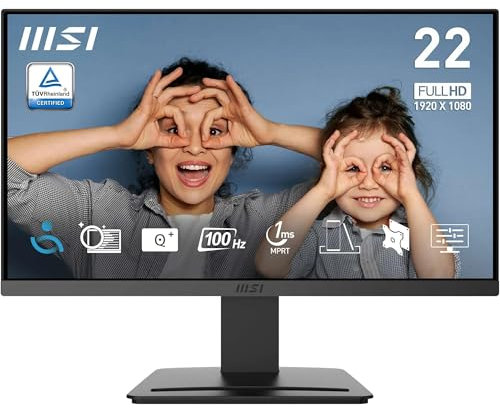 MSI PRO MP223 E2 21.45-Inch Full HD Office Monitor - 1920 x 1080 Resolution, 100Hz, Eye-Friendly Screen, Tilt-Adjustable - HDMI™ 1.4b, DisplayPort 1.2a