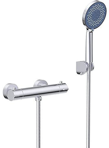 icVantA Shower Thermostat Shower Faucet Finished in Chrome Brass Shower Mixer Valve with 38 ° C Safety Button hot and Cold Water Mixer Constant Temperature Control,