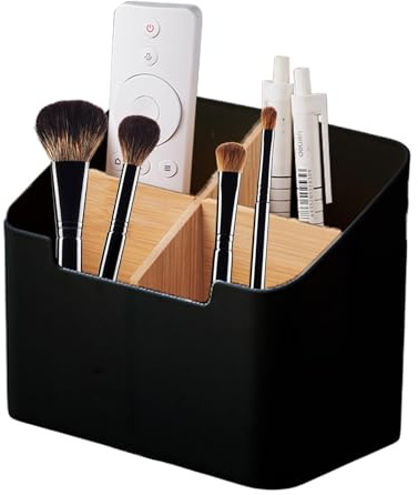 Caja de almacenamiento de escritorio de 4 partes, organizador de escritorio, soporte para mando a distancia de TV con 4 compartimentos para mando a distancia, teléfono móvil