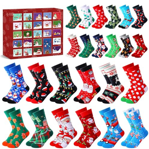Calendario de Adviento 2024 Mujeres/Hombres, 24 Pares Navidad Calendario de Adviento Calcetines Mujer Calcetines de peluche Calendario de Navidad Calendario de Adviento 2024, Calendario de Adviento