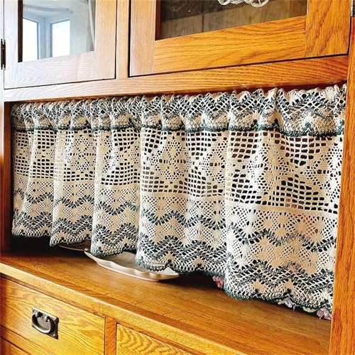 champracer Scheibengardine, Landhausstil Kurzgardine, Boho Vintage Gehäkelt Blumen Muster Bistrogardine Kurz Gardinen Kleines Fenstervorhang Küche Tür (1 Stück, BxH 100x30 cm)