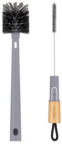MR.SIGA Spazzola per bottiglie d'acqua e spazzola per la pulizia delle cannucce, spazzola a manico lungo, spazzola di pulizia 2 in 1 per bottiglie sportive, tazze, cannucce, grigio