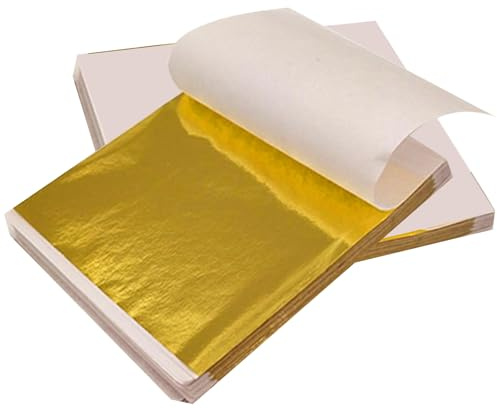 sukevitor 200 Stück Blatt Blattgold Imitation, Blattgold Zum Basteln, Gold Leaf goldblätter für Kunstprojekt Handwerk Dekoration