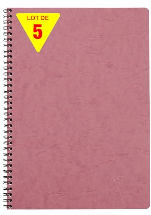 Clairefontaine 781456Cpack - Packung 5x Spiralbücher Age Bag DIN A4 21x29,7cm 50 Blatt liniert mit Rand 90g Einband mit Lederstruktur, Altrosa, 1 Pack