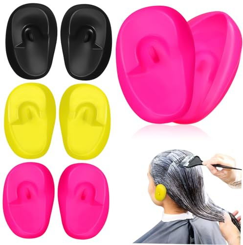 KAILIKETIY 6pcs Hair Dyeing Ear Protectors Earmuffs Set with Black, Pink, Yellow Covers for Salon and Home Hair Coloring Safety